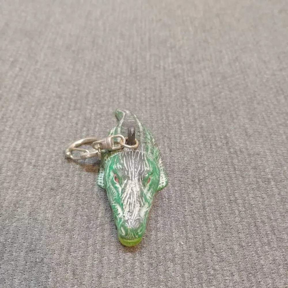 Vintage Alligator Crocodile Keychain Charm Green Yellow Collectible Toy